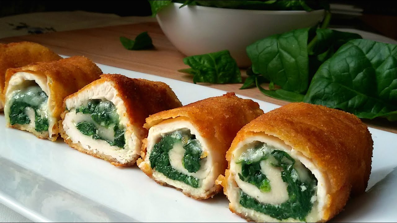 arrollado de pollo relleno con espinacas