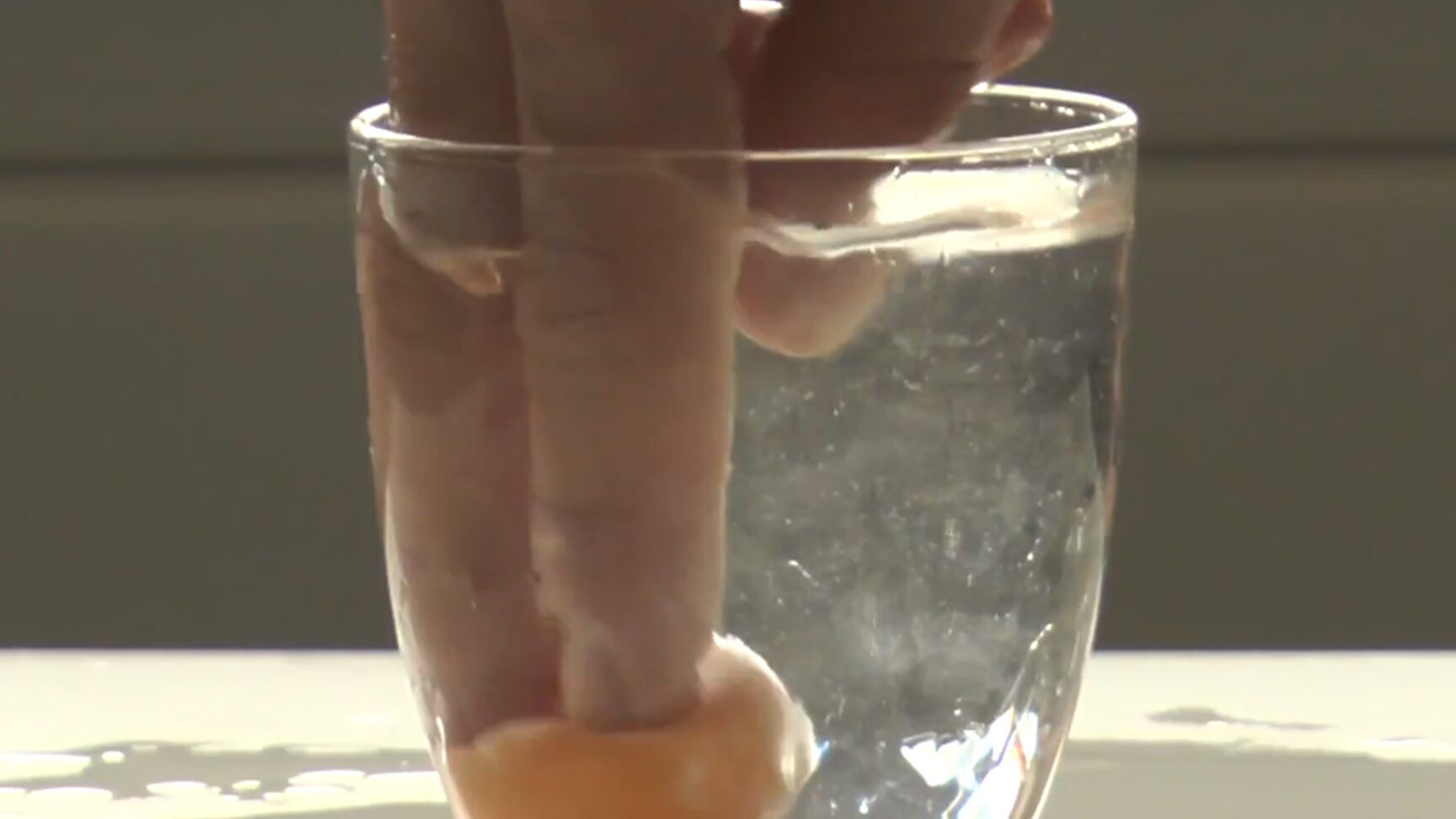 huevo deshidratado absorbiendo agua en un recipiente