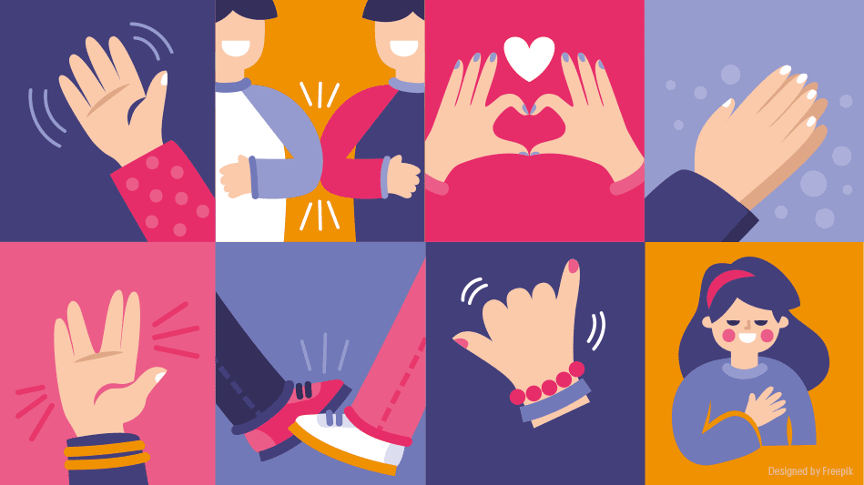 manos saludando en diferentes momentos del dia