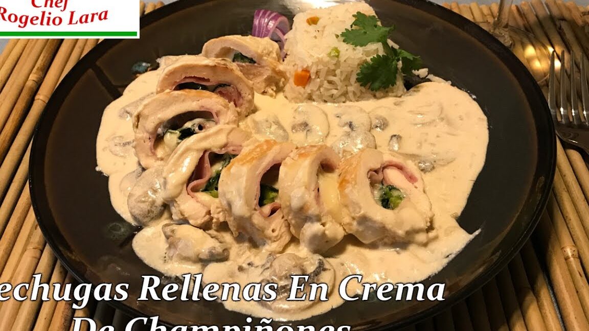 medallones de pollo rellenos con salsa de champinones