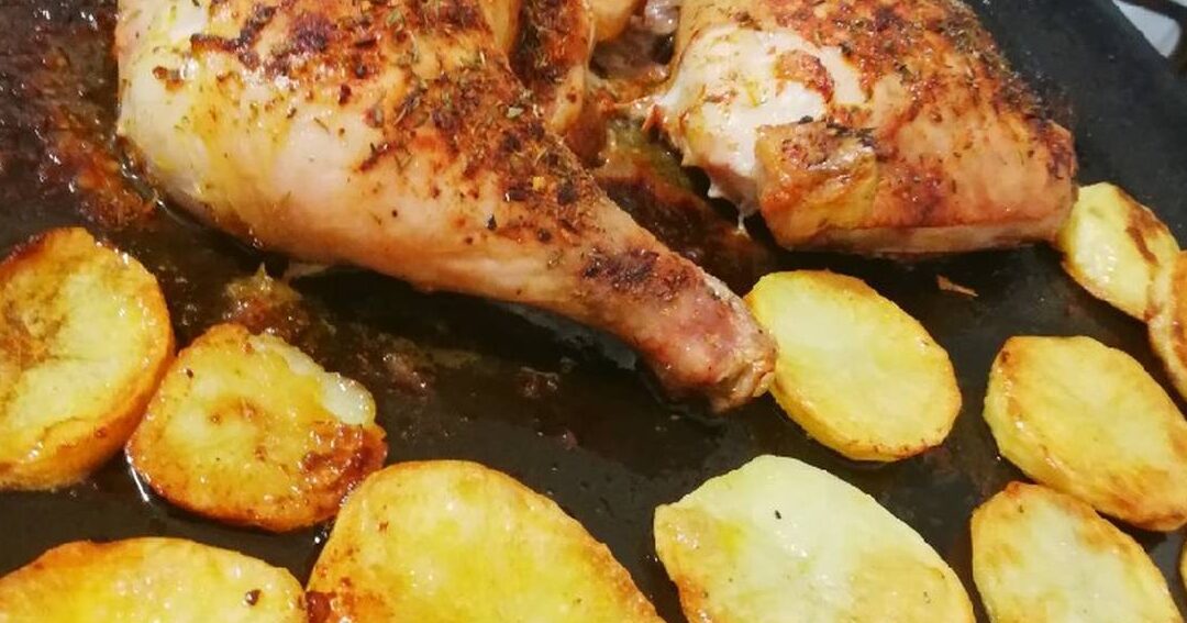 plato de pata y muslo al horno con papas