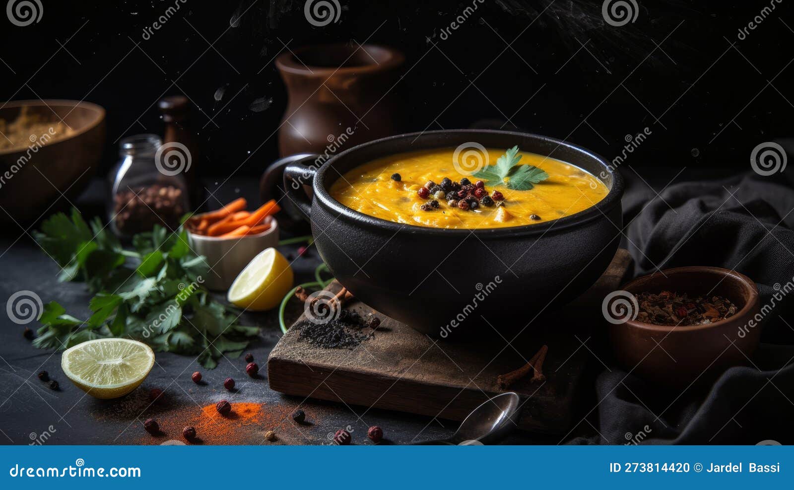 plato de sopa humeante en tazon