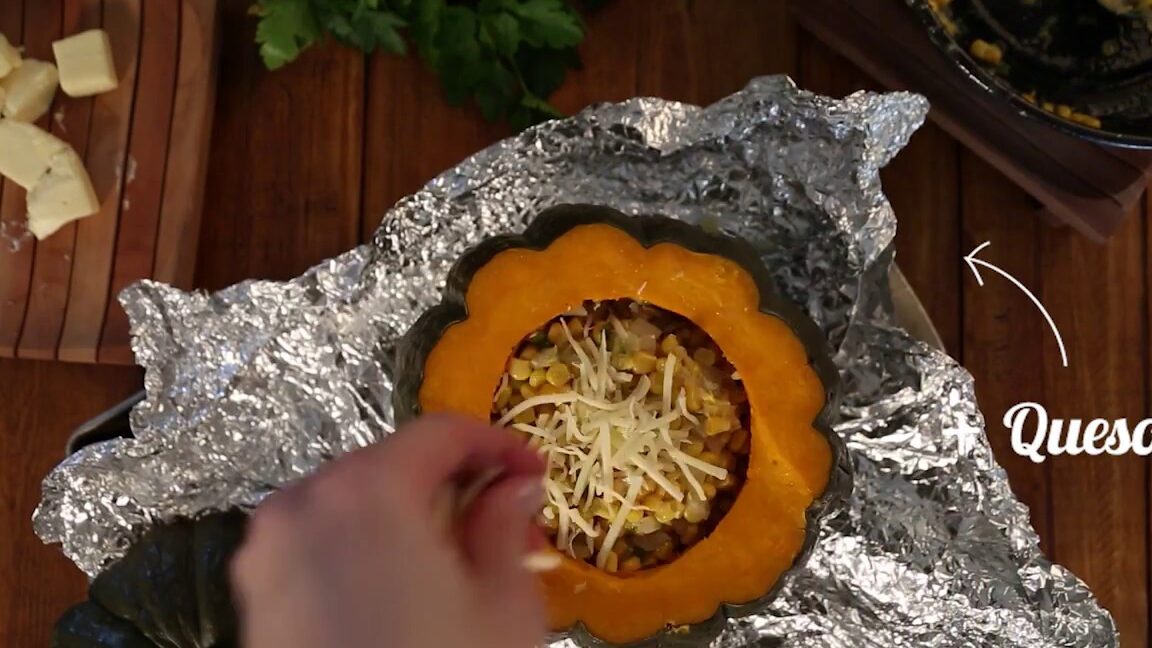 zapallo relleno al horno con choclo delicioso